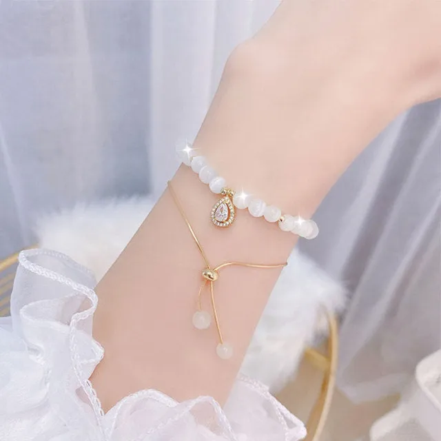 JUWANG Exquisite Zircon Chain Bracelets / Shine Temperament Bracelets /Romantic Pearl Bracelets For Women