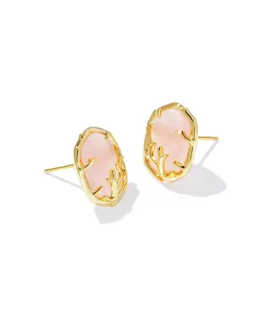 Kendra Scott - Daphne Coral Frame Stud Earrings - Gold Rose Quartz