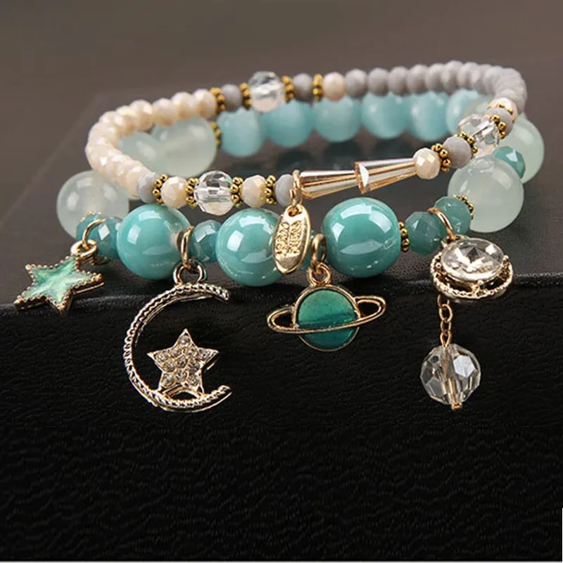 Korea Dongdaemun fashion starry sky female bracelet multi-element star moon crystal pendant beaded bracelet for women present