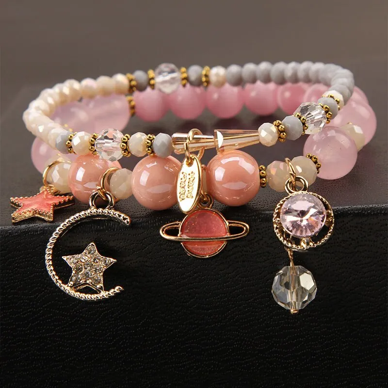 Korea Dongdaemun fashion starry sky female bracelet multi-element star moon crystal pendant beaded bracelet for women present