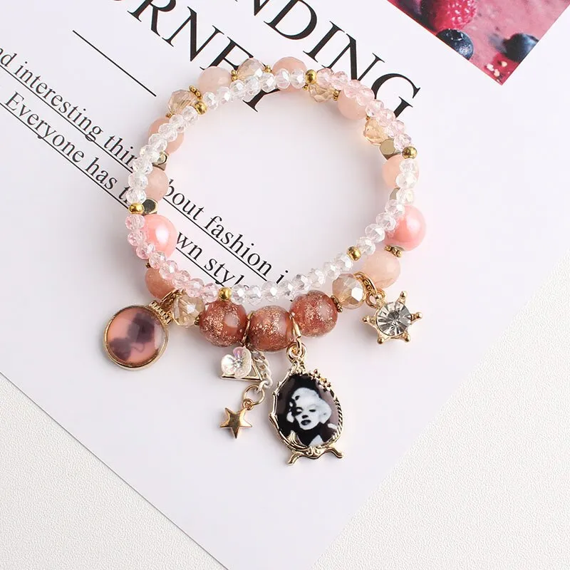 Korea Dongdaemun fashion starry sky female bracelet multi-element star moon crystal pendant beaded bracelet for women present