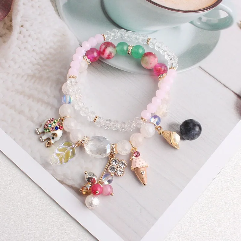 Korea Dongdaemun fashion starry sky female bracelet multi-element star moon crystal pendant beaded bracelet for women present