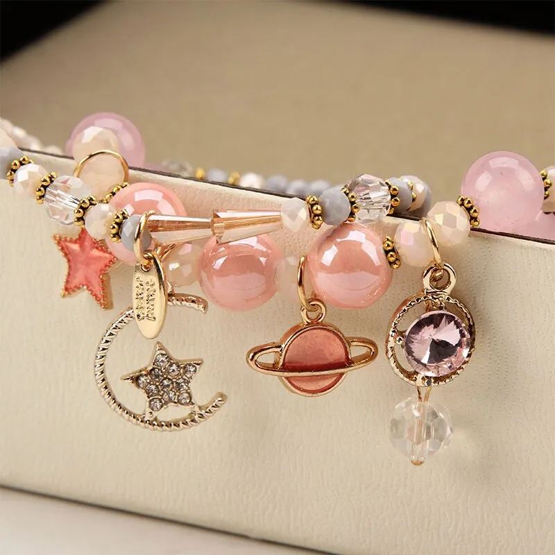 Korea Dongdaemun fashion starry sky female bracelet multi-element star moon crystal pendant beaded bracelet for women present