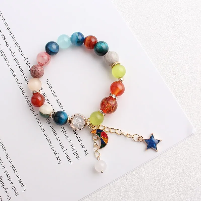 Korea Dongdaemun fashion starry sky female bracelet multi-element star moon crystal pendant beaded bracelet for women present