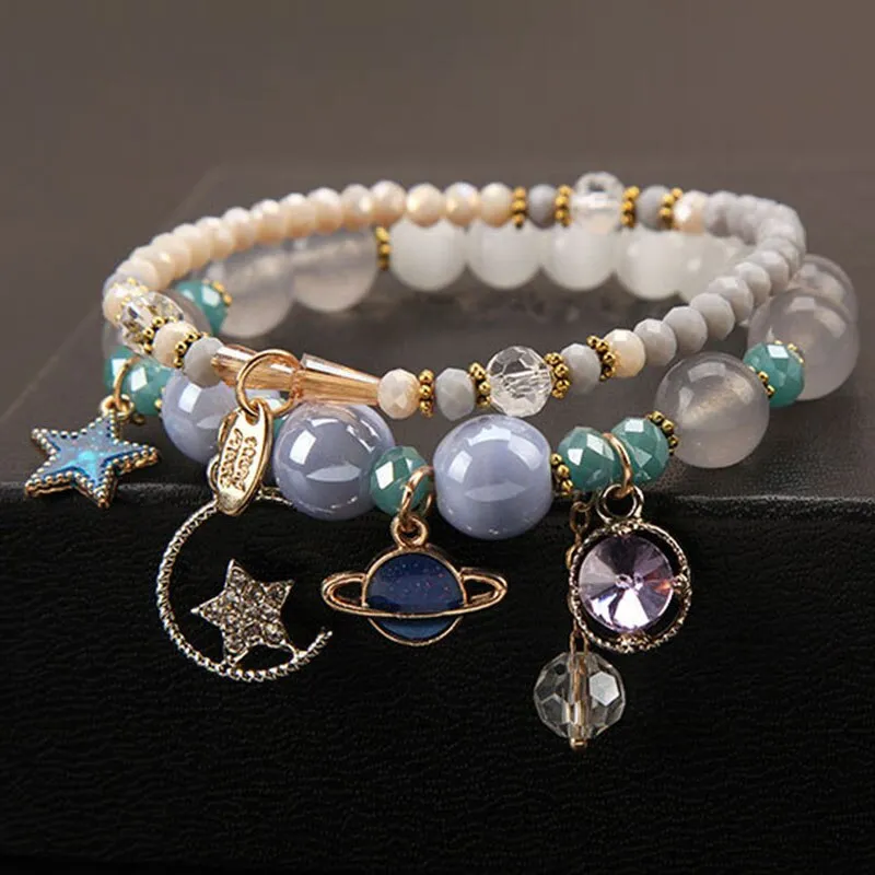 Korea Dongdaemun fashion starry sky female bracelet multi-element star moon crystal pendant beaded bracelet for women present