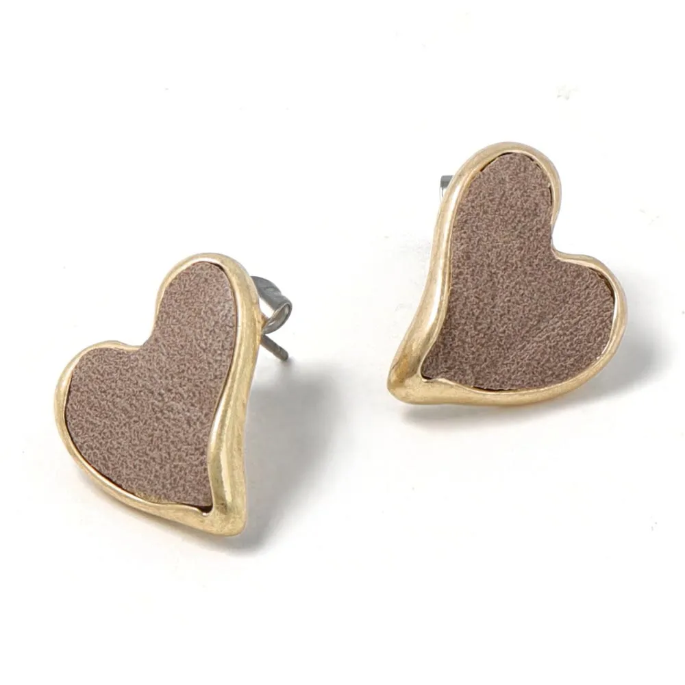 Leather Detail Heart Earrings