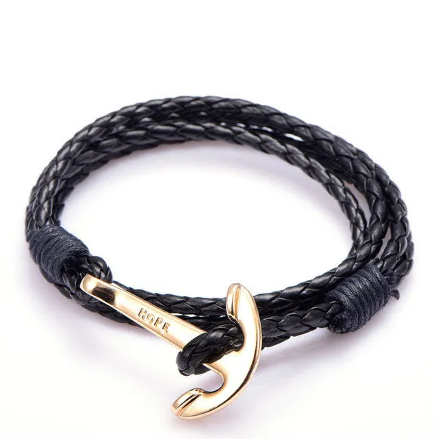 Leather Men Bracelet Jewelry Man Anchor Bracelet Wristband Charm Braclet For Male Accessories NIUYITID