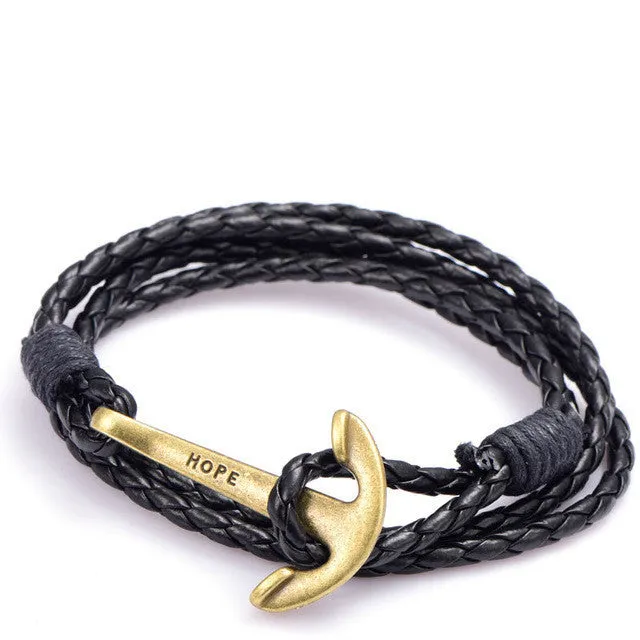 Leather Men Bracelet Jewelry Man Anchor Bracelet Wristband Charm Braclet For Male Accessories NIUYITID