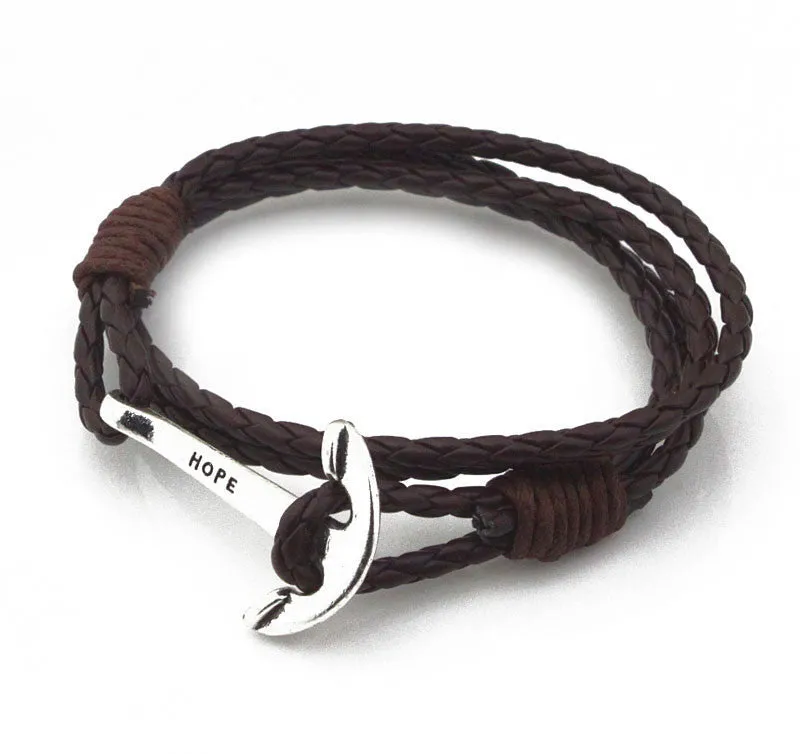 Leather Men Bracelet Jewelry Man Anchor Bracelet Wristband Charm Braclet For Male Accessories NIUYITID