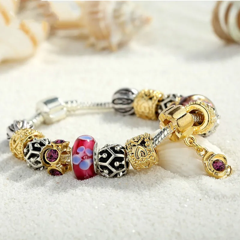 Luxury Silver Charm Bracelet for Women With Exquisite Red Murano Glass Beads DIY Birthday Gift