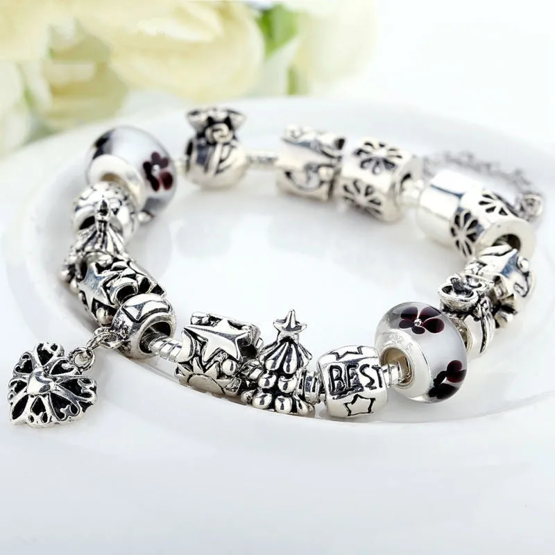 Luxury Silver Charm Bracelets & Bangle for Women With High Quality Murano Glass Beads DIY Christmas Gift