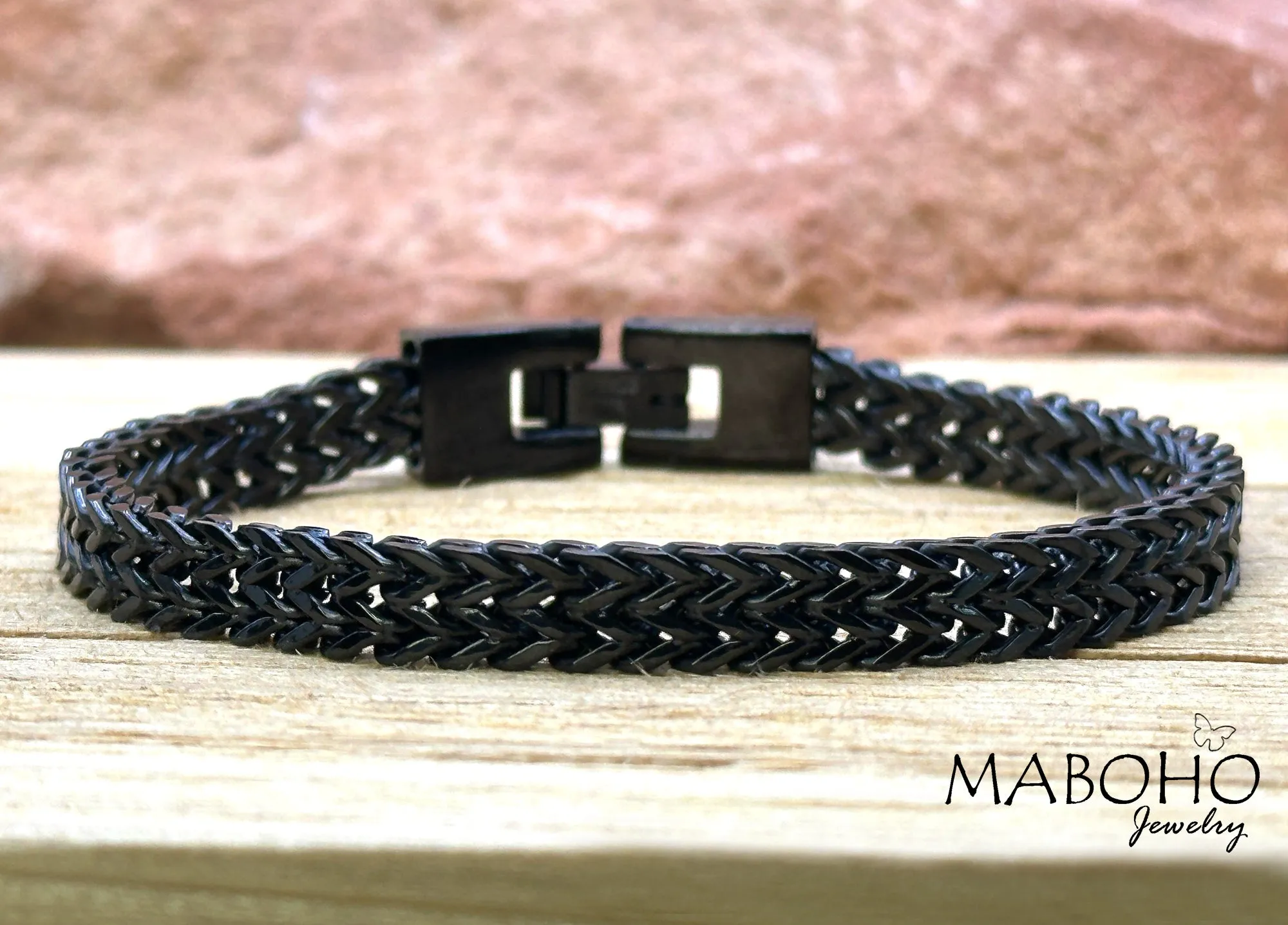 Men's Classic Black Stainless Steel Foxtail Bracelet