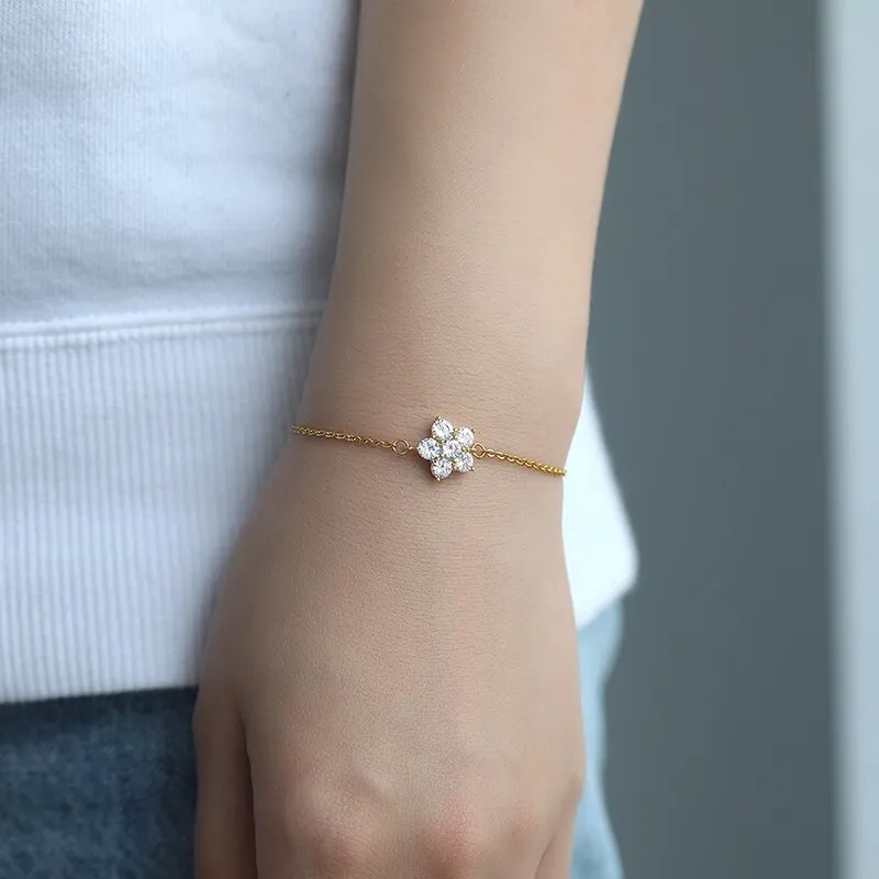 Minimal Flower Bracelet Femme Stainless Steel Crystal Bracelets For Women Dainty Jewelry Rose Gold Accessories Bridesmaid Gifts