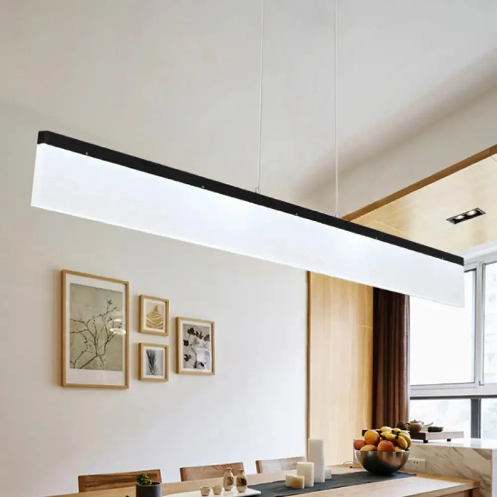 Modern LED Pendant Light for Office with Acrylic Shade - Black/Gold Ceiling Lamp, Warm/White/Natural Light - 39"/47" Wide