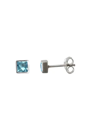 Nina Breddal Sterling Silver Square 5mm Blue Topaz Stud Earrings