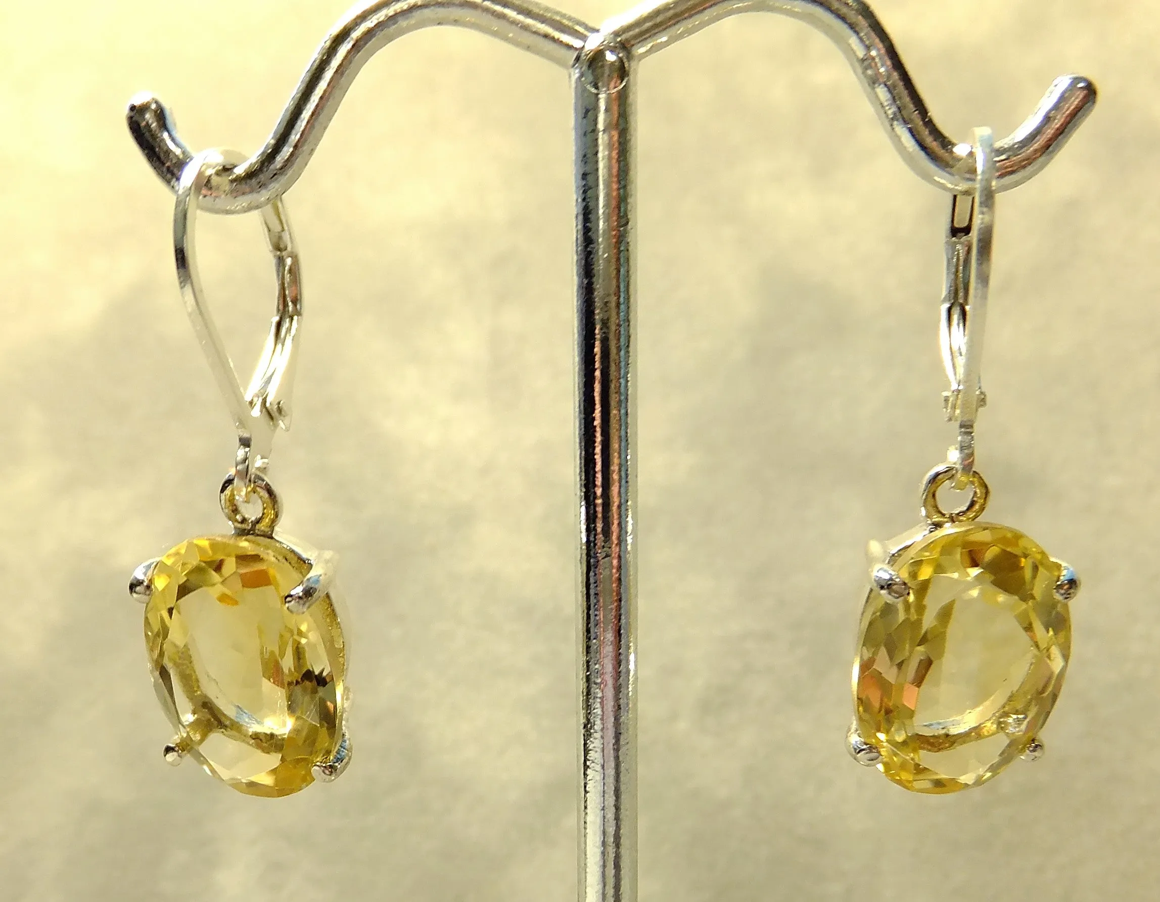 Oval Citrine Gemstone Drop Earrings