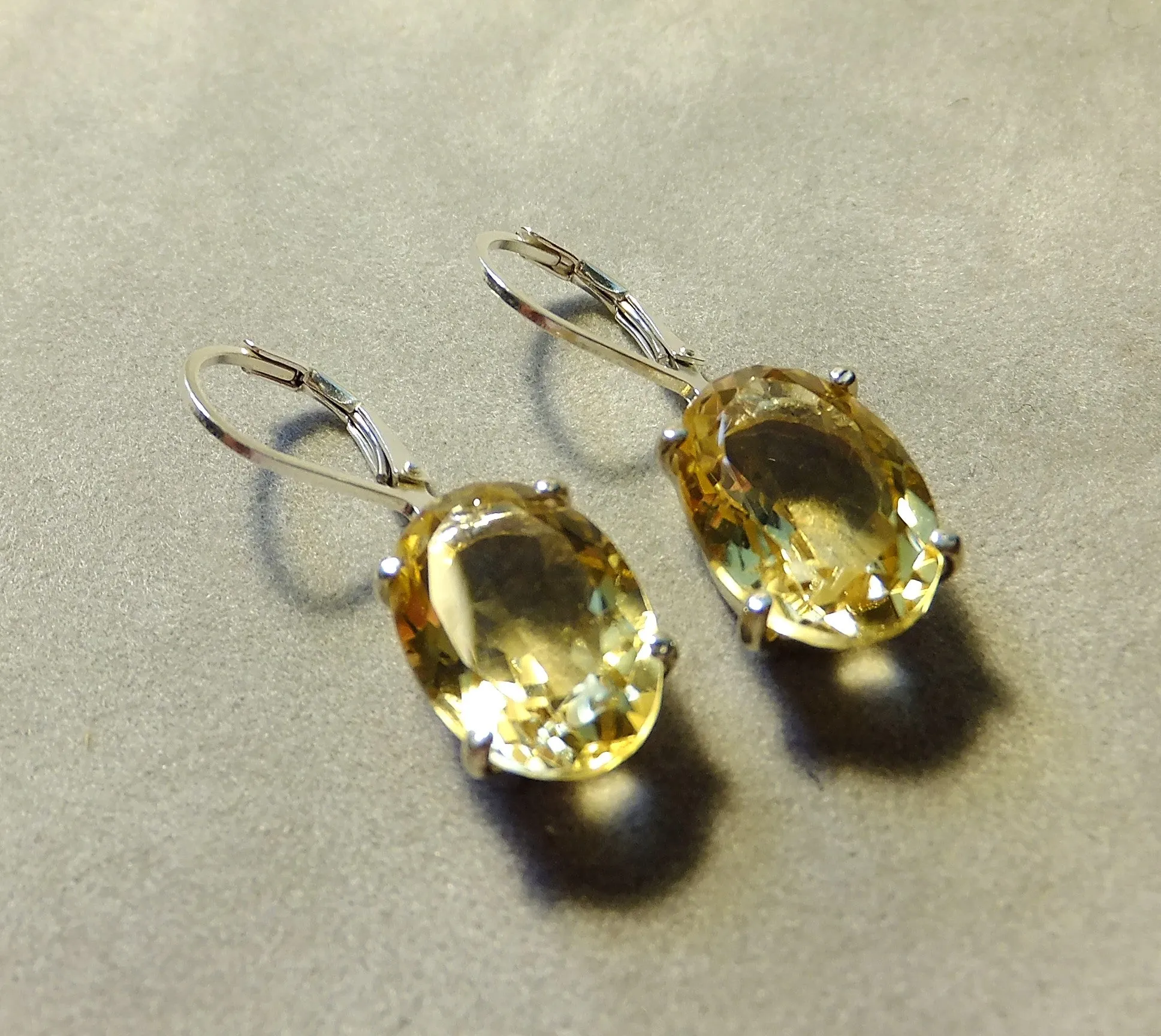 Oval Citrine Gemstone Drop Earrings