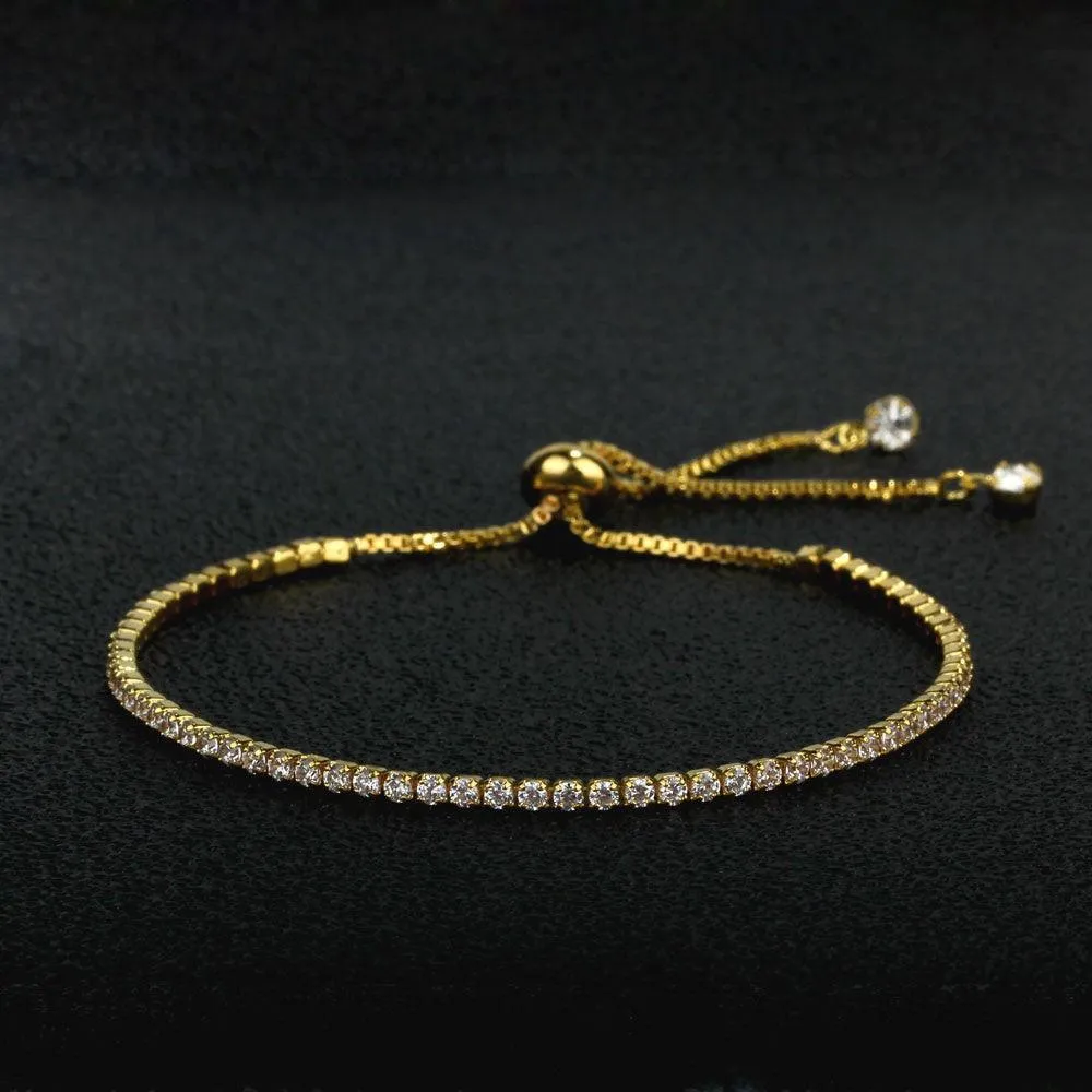 Party Jewelry Adjustable Bracelet for Women 2mm Cubic Zirconia Gold Color Blacelets & Bangles Gift For Her