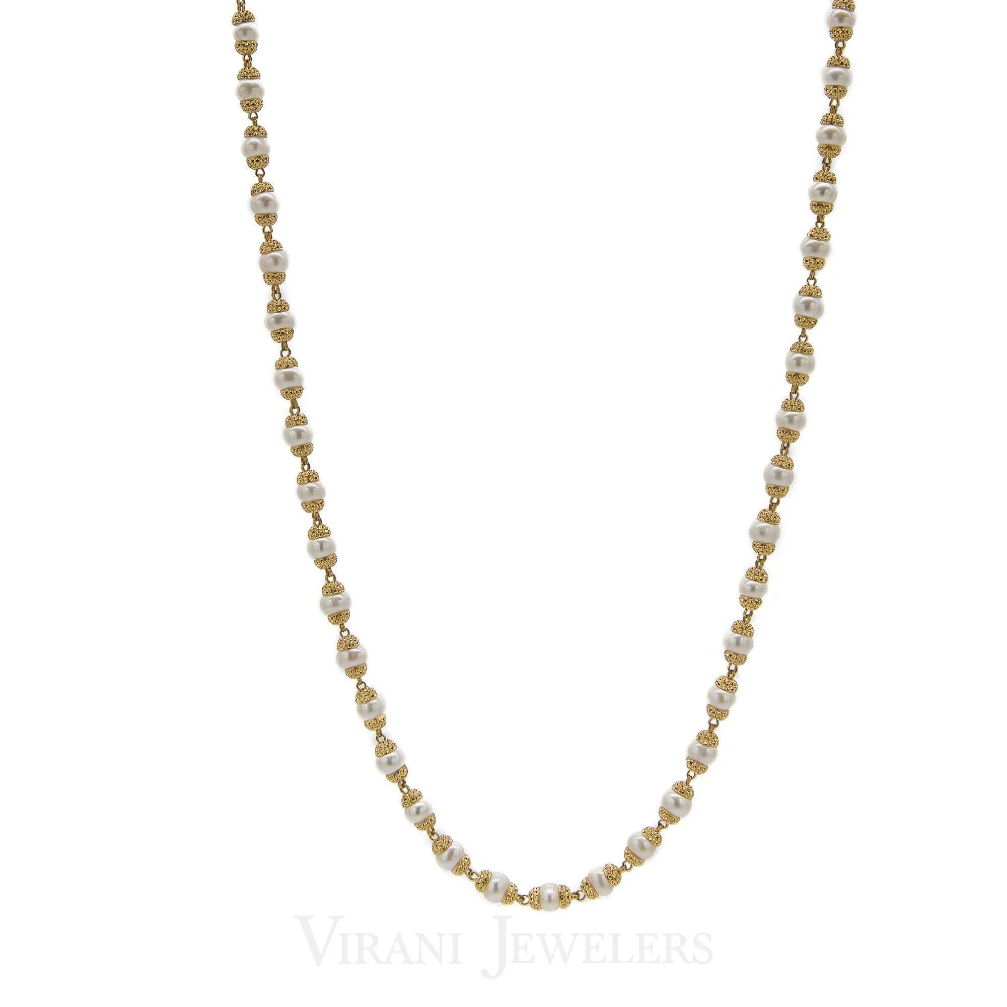 Pearl Necklace W/22K Yellow Gold Beaded Ball Accents