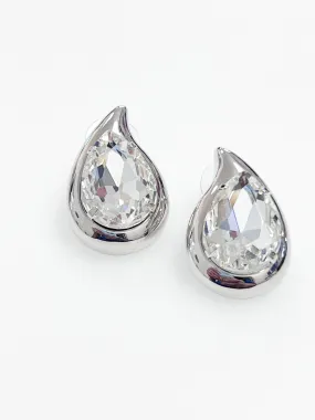 Piper - Clear Teardrop Chunky Stud Earrings (Silver)