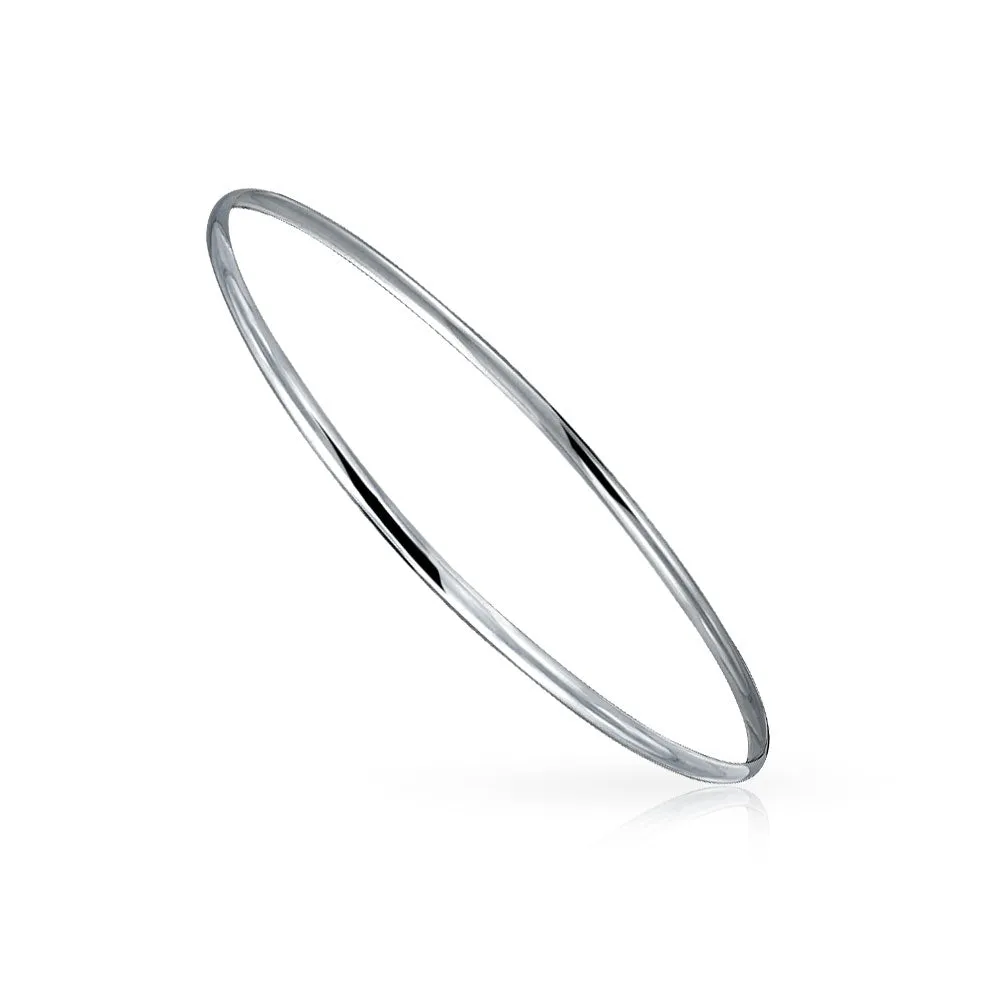 Plain Simple Sterling Silver Bangle Bracelet Set, 2-3MM, Round & Square Edges