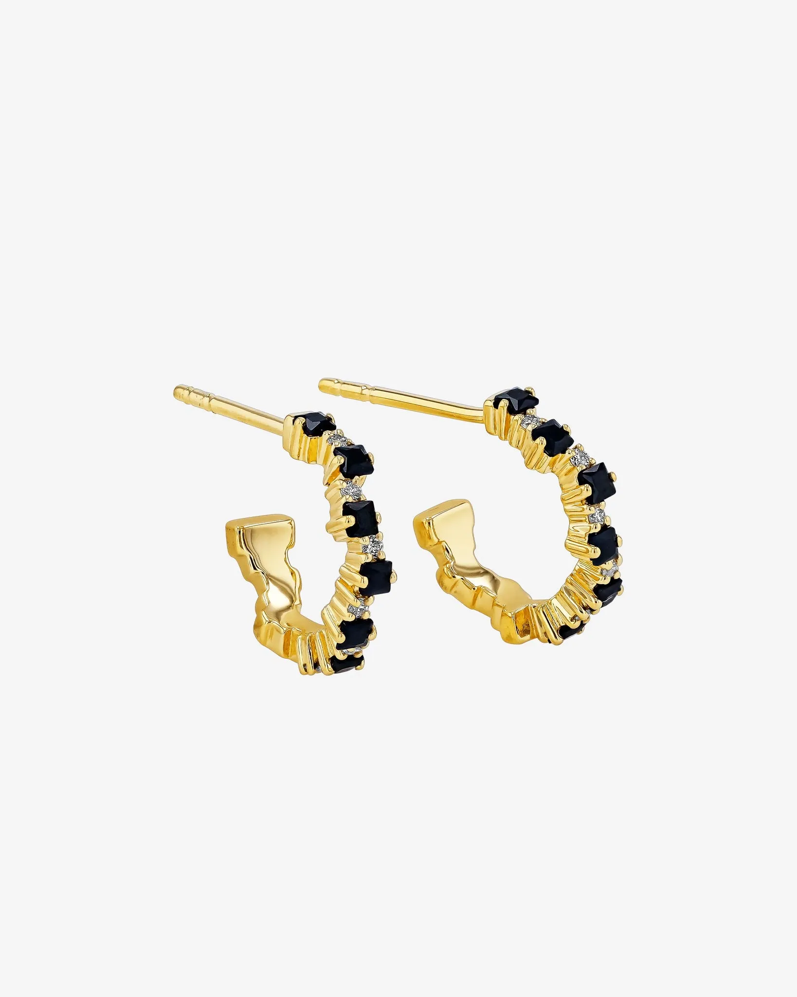 Princess Staggered Black Sapphire Mini Hoops