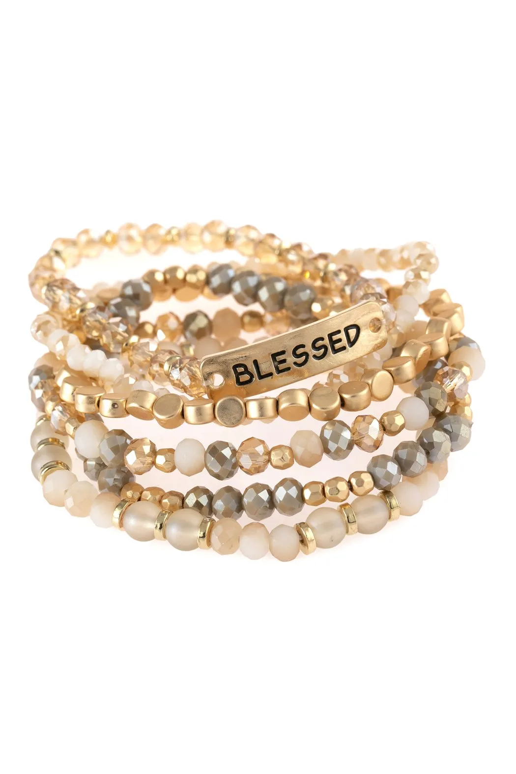 "Blessed" Charm Mixed Beads Bracelet