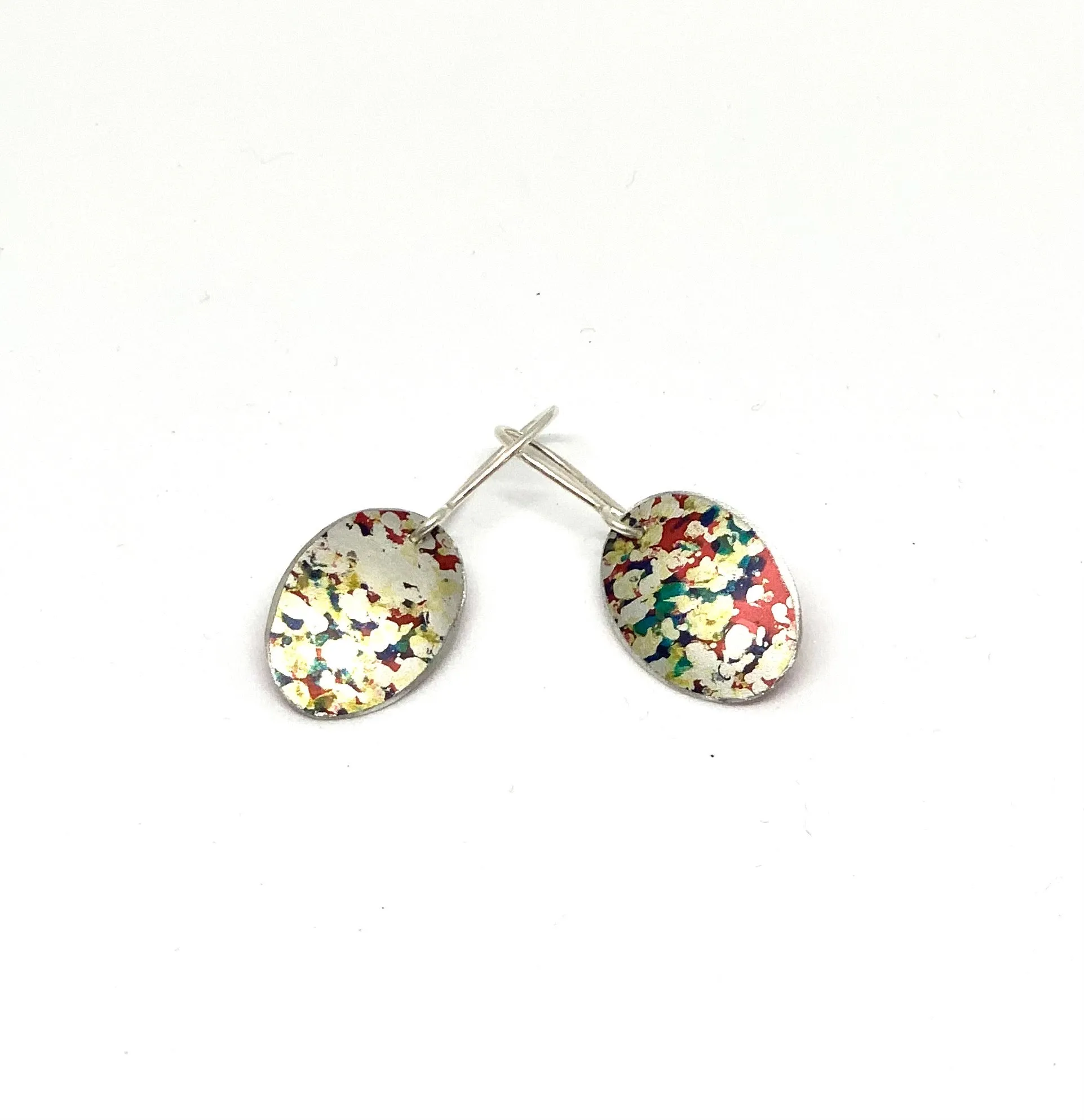 Red /gold / navy speckled oval Earrings