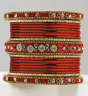 Red Ornate Studded Bangle Set