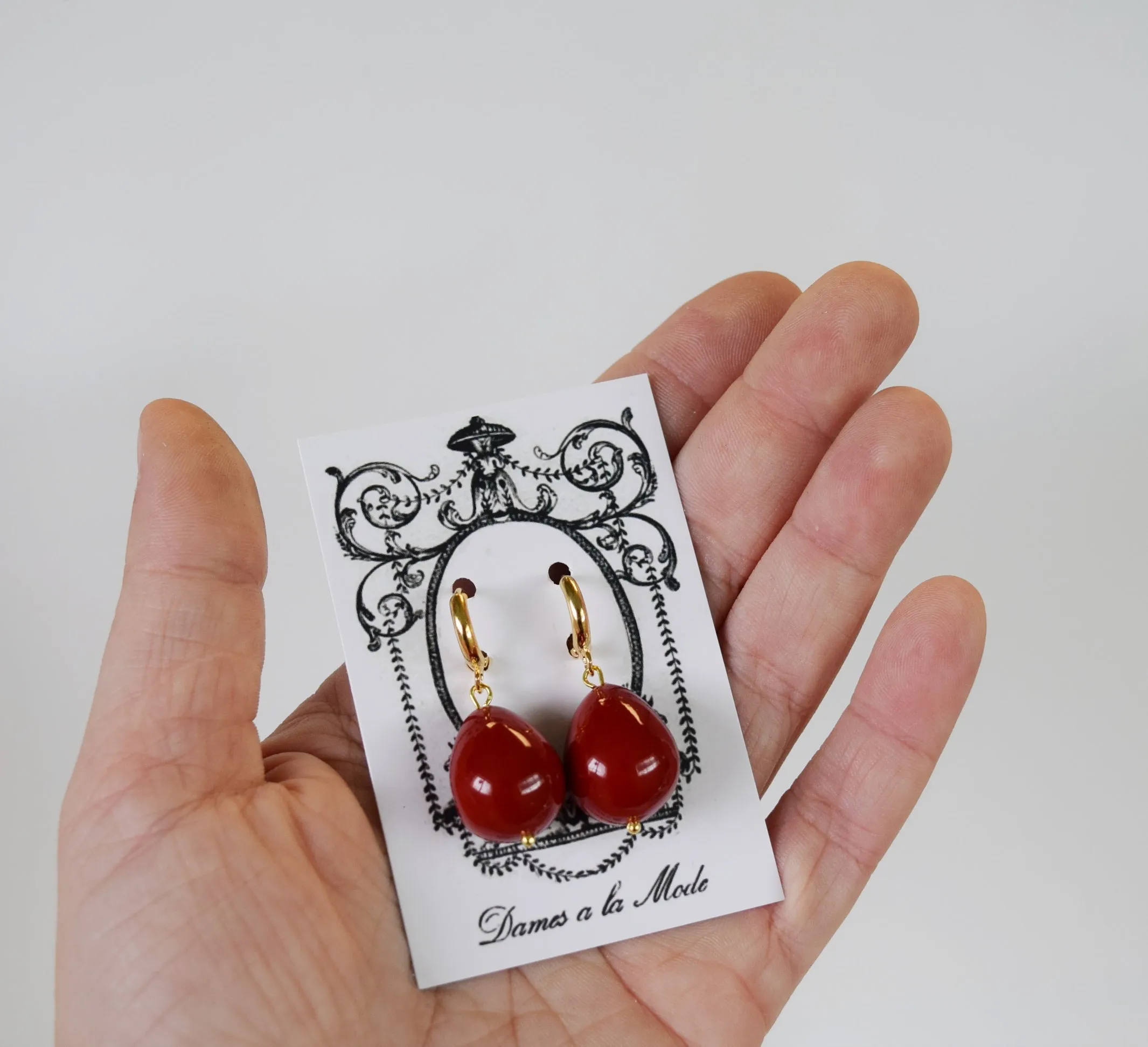 Red Shell Pearl Coral Drop Earrings - Large