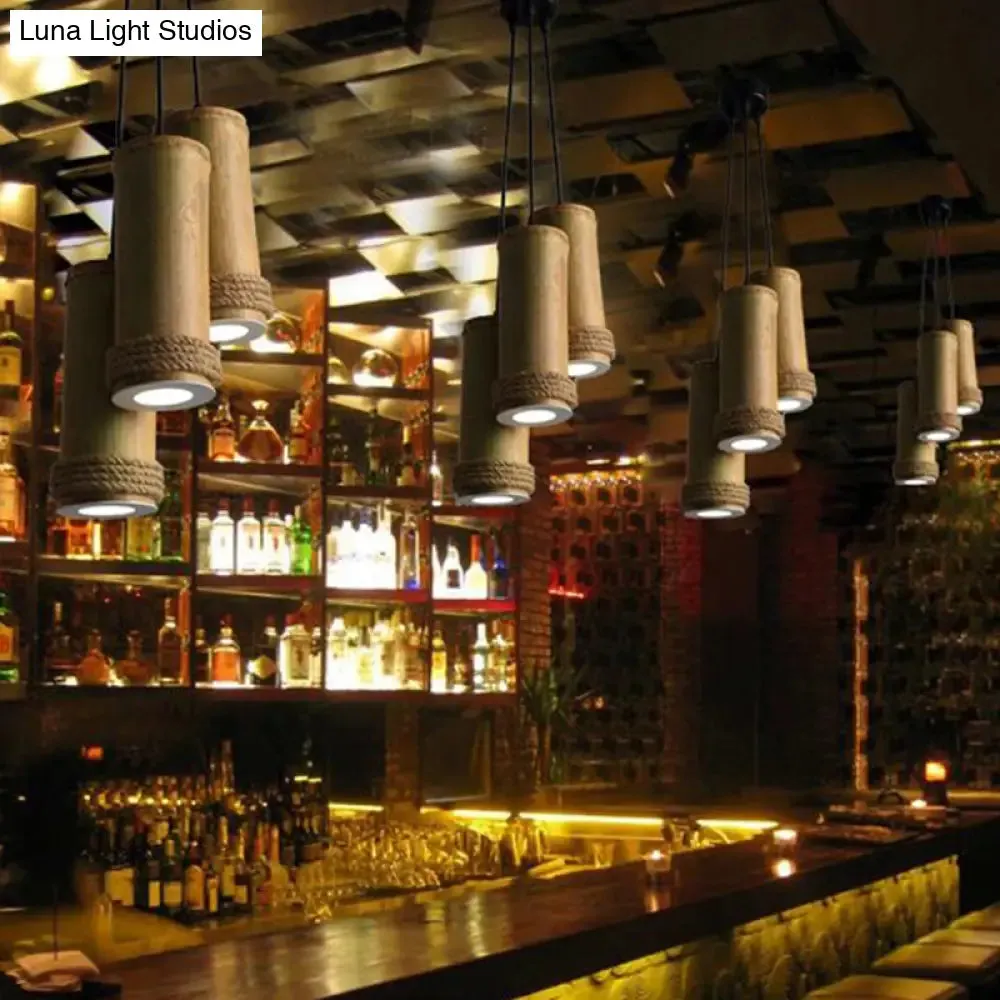 Restaurant Ceiling Fixture: Bamboo Cylinder 3-Light Cluster Pendant Light in Light Brown