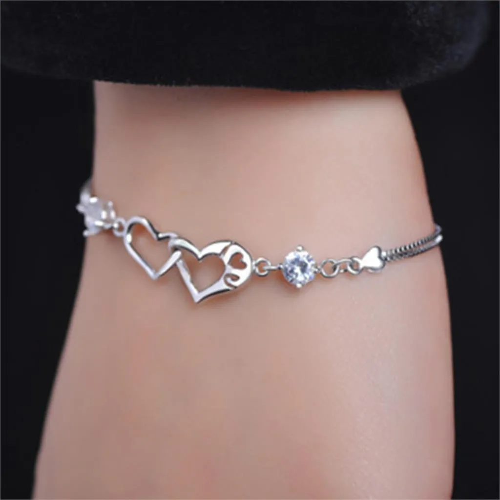 Romantic Heart Silver Friendship Bracelet