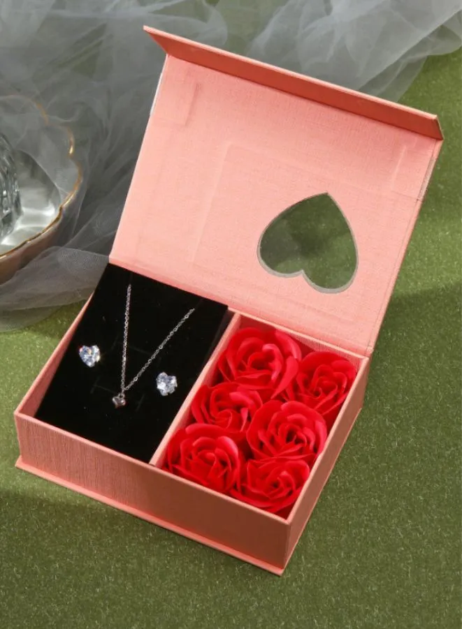 Romantic Valentine's Day Gift Box, Rose-themed Jewelry Packaging Box for Rings, Bracelets, and Necklaces – Perfect Surprise for Valentine, Mother's Day and Anniversary (Without Necklace)