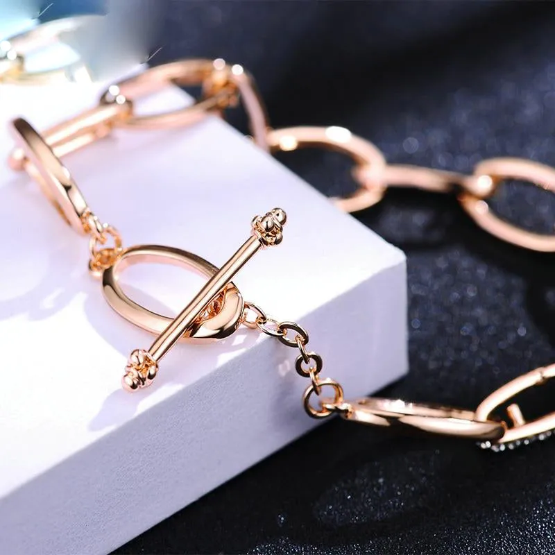 Rose Gold Link Chain Bracelets Invisible Setting Crystal Bracelets