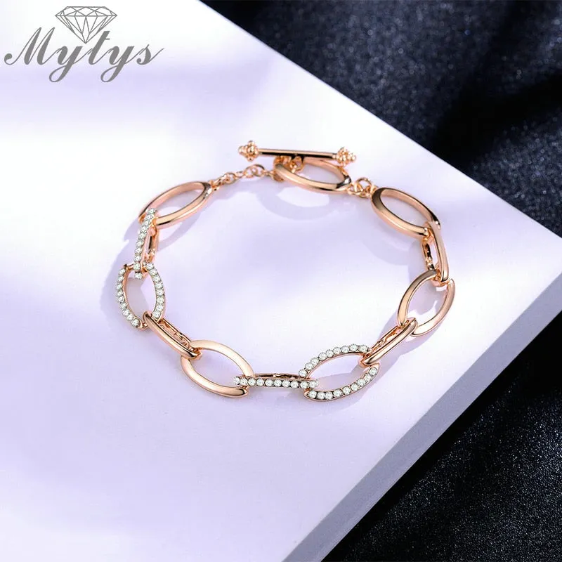 Rose Gold Link Chain Bracelets Invisible Setting Crystal Bracelets