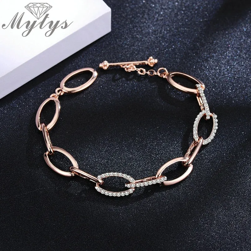 Rose Gold Link Chain Bracelets Invisible Setting Crystal Bracelets