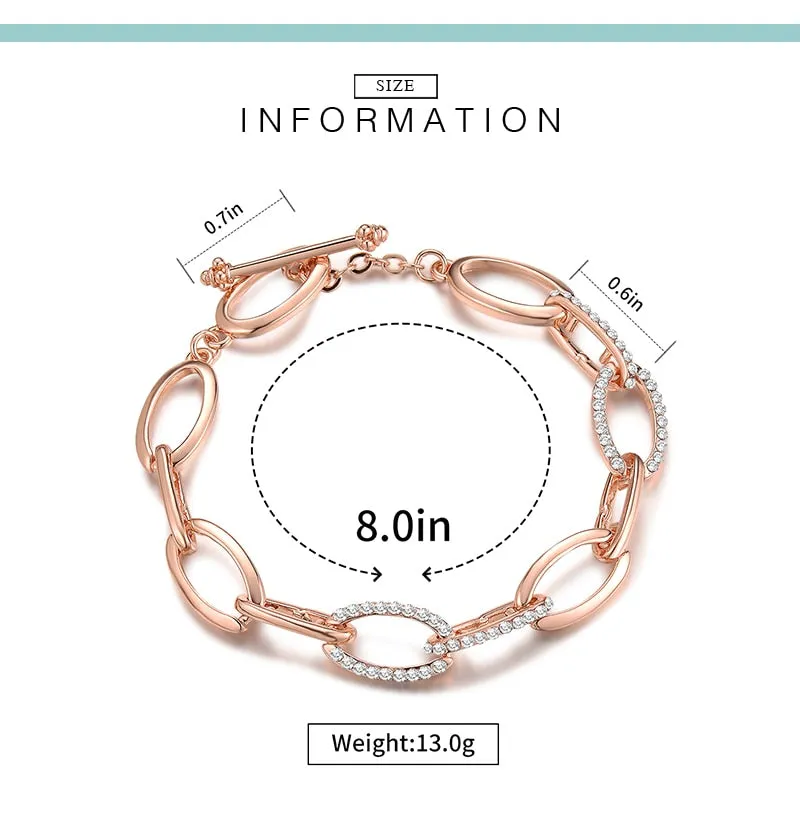 Rose Gold Link Chain Bracelets Invisible Setting Crystal Bracelets