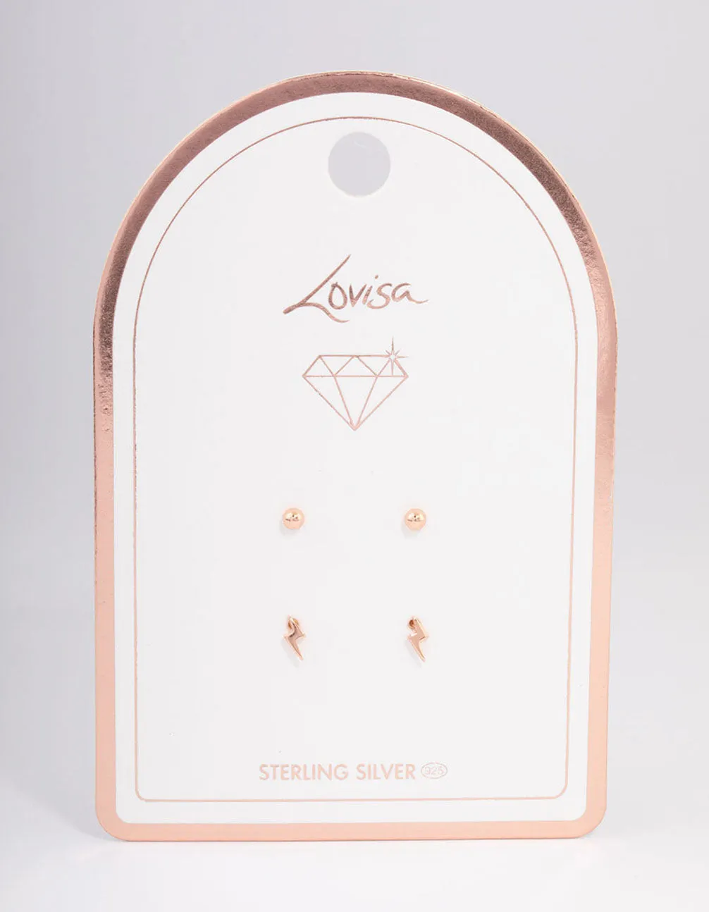 Rose Gold Plated Sterling Silver Lightning Bolt Stud Earring Pack