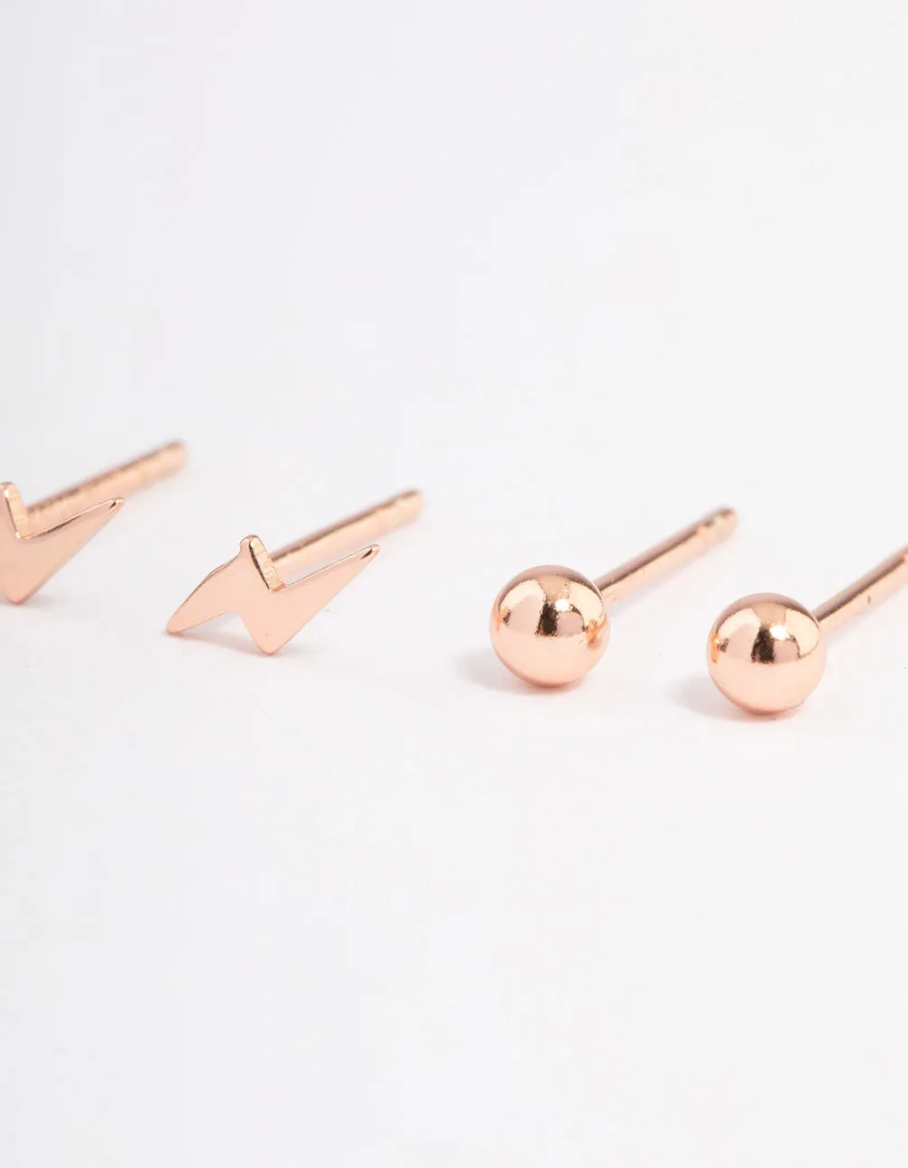 Rose Gold Plated Sterling Silver Lightning Bolt Stud Earring Pack