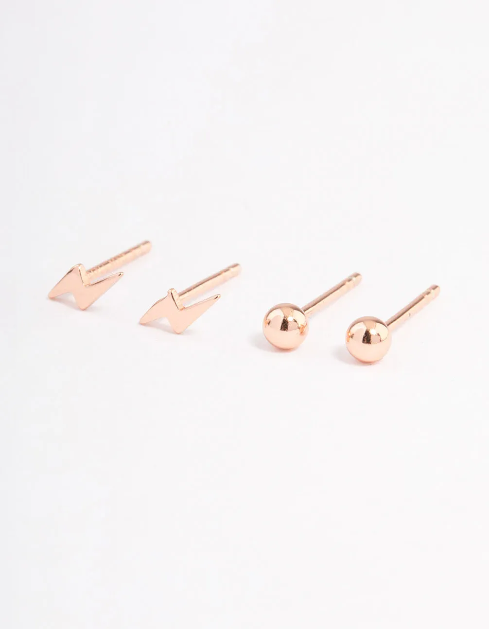 Rose Gold Plated Sterling Silver Lightning Bolt Stud Earring Pack