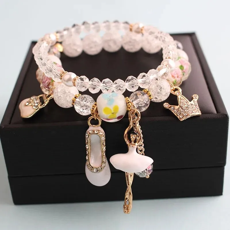 Rose sisi Korean style wrist bracelet for woman fresh and cute glass women's beads opal pendant 2-piece bracelets for women