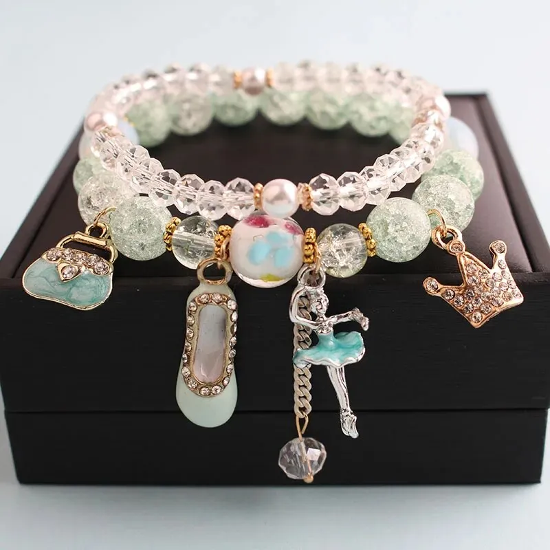 Rose sisi Korean style wrist bracelet for woman fresh and cute glass women's beads opal pendant 2-piece bracelets for women