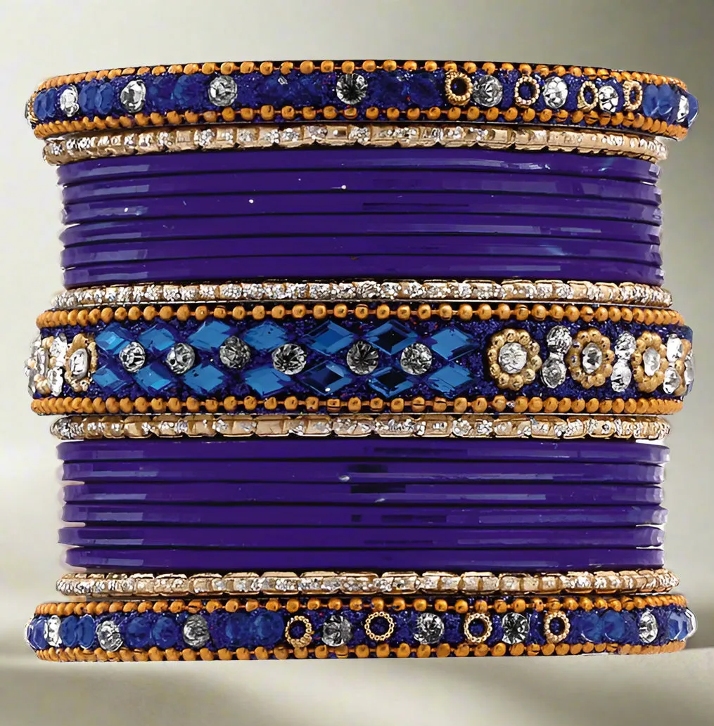 Royal Blue Ornate Studded Bangle Set