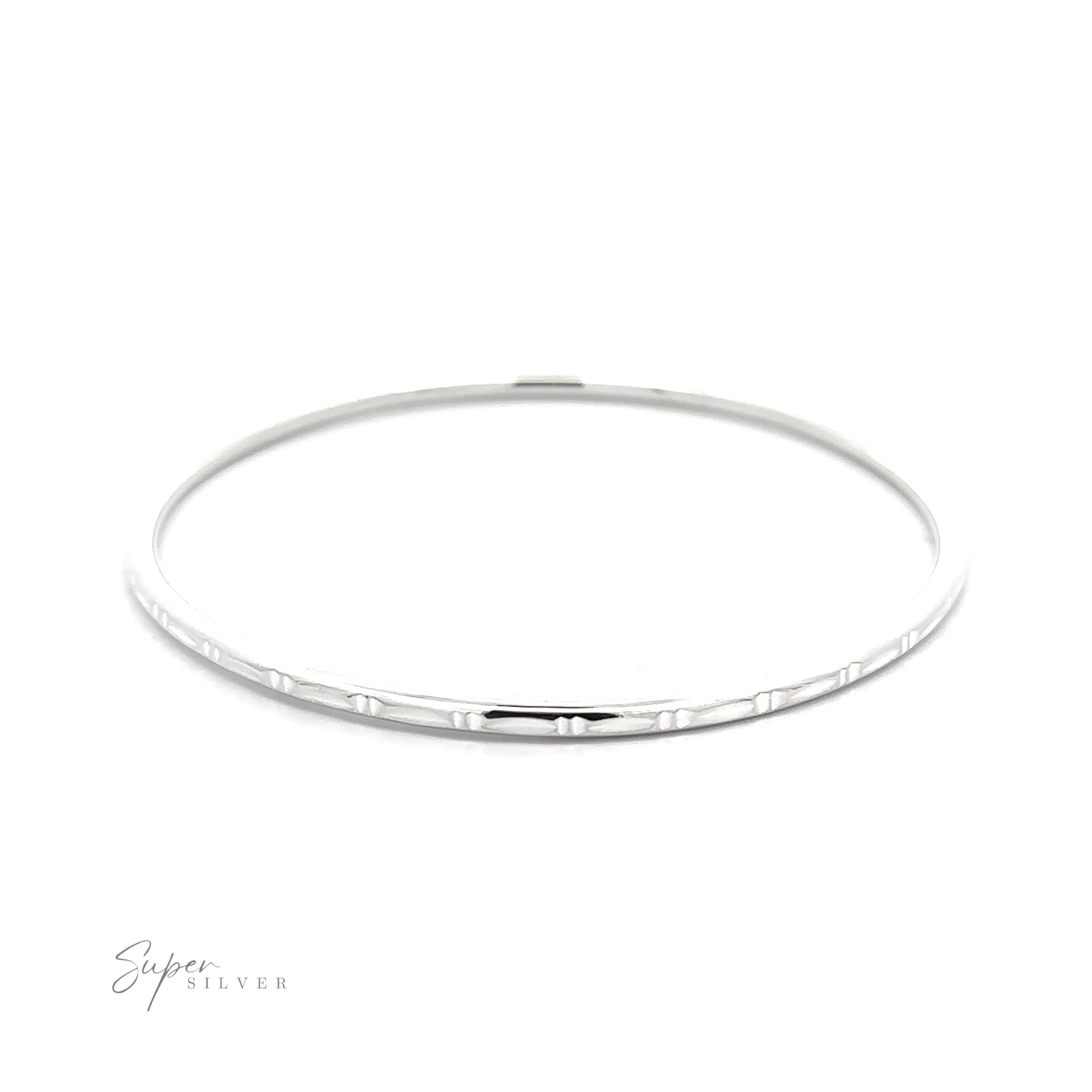 Silver Bangle Bracelet with Faceted Cut