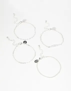 Silver Pearl Paperclip Chain Bracelets 4-Pack