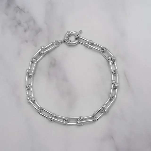 Silver Plated Ball Paperclip Chain Bracelet