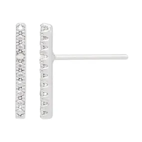 Silver Plated Diamond Accent Bar Stud Earrings