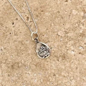 Silver Teardrop Lotus Necklace