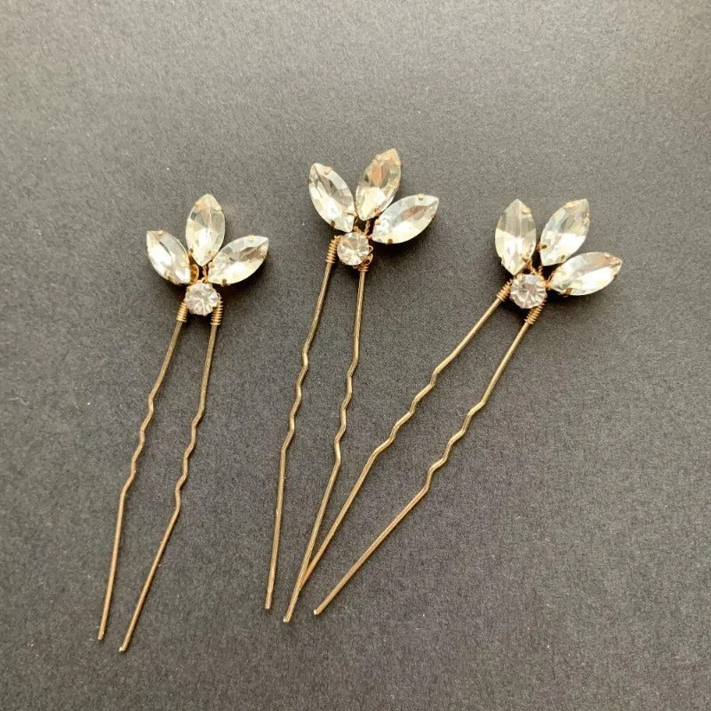 simple crystal rhinestone hairpins for wedding bride bridesmaids