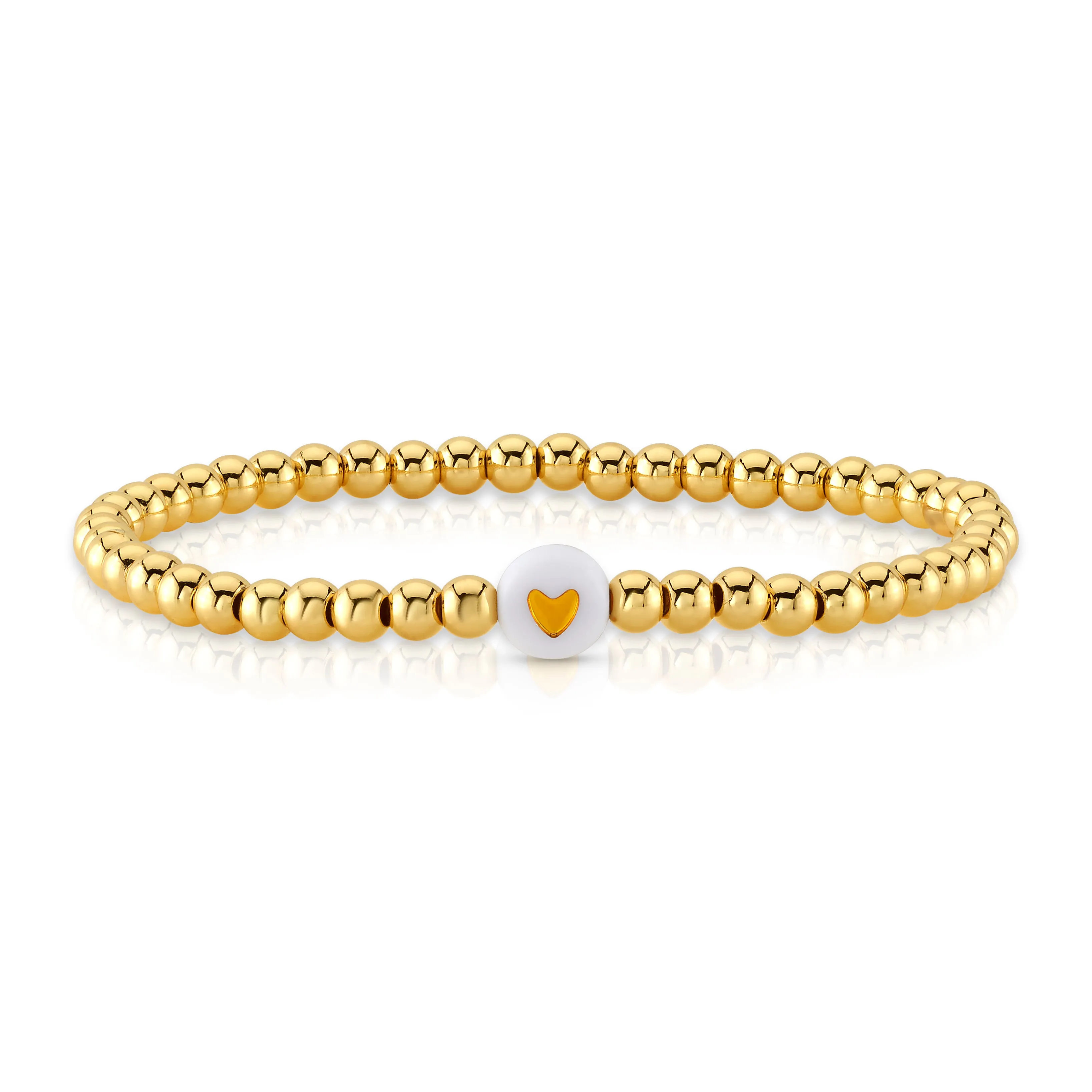 SINGLE HEART BALL STRETCH BRACELET, GOLD